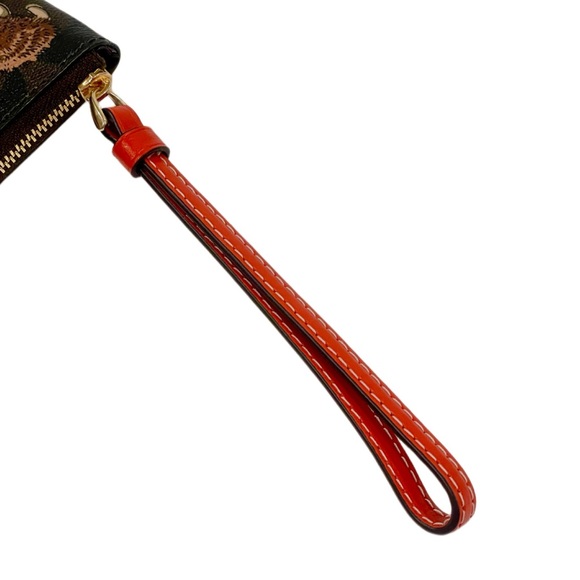 COACH Corner Zip Wristlet In Signature Canvas With Hedgehog Print Gold/Brown NWT - Picture 6 of 9